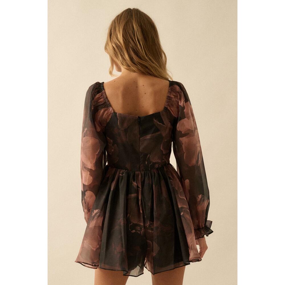 Promesa Rich Blossoms Floral Organza Corset Babydoll Romper Dress NEW Size Small - Picture 4 of 16
